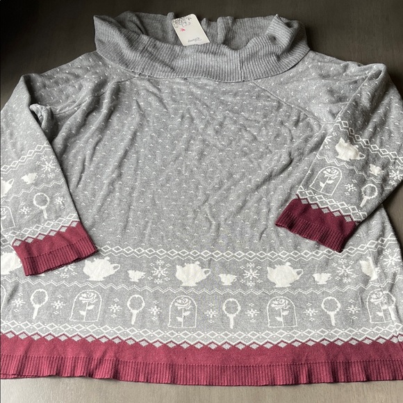 Torrid Gray and Burgundy Off-the-Shoulder Sweater flaws New Size 2X Disney Belle - Picture 10 of 13